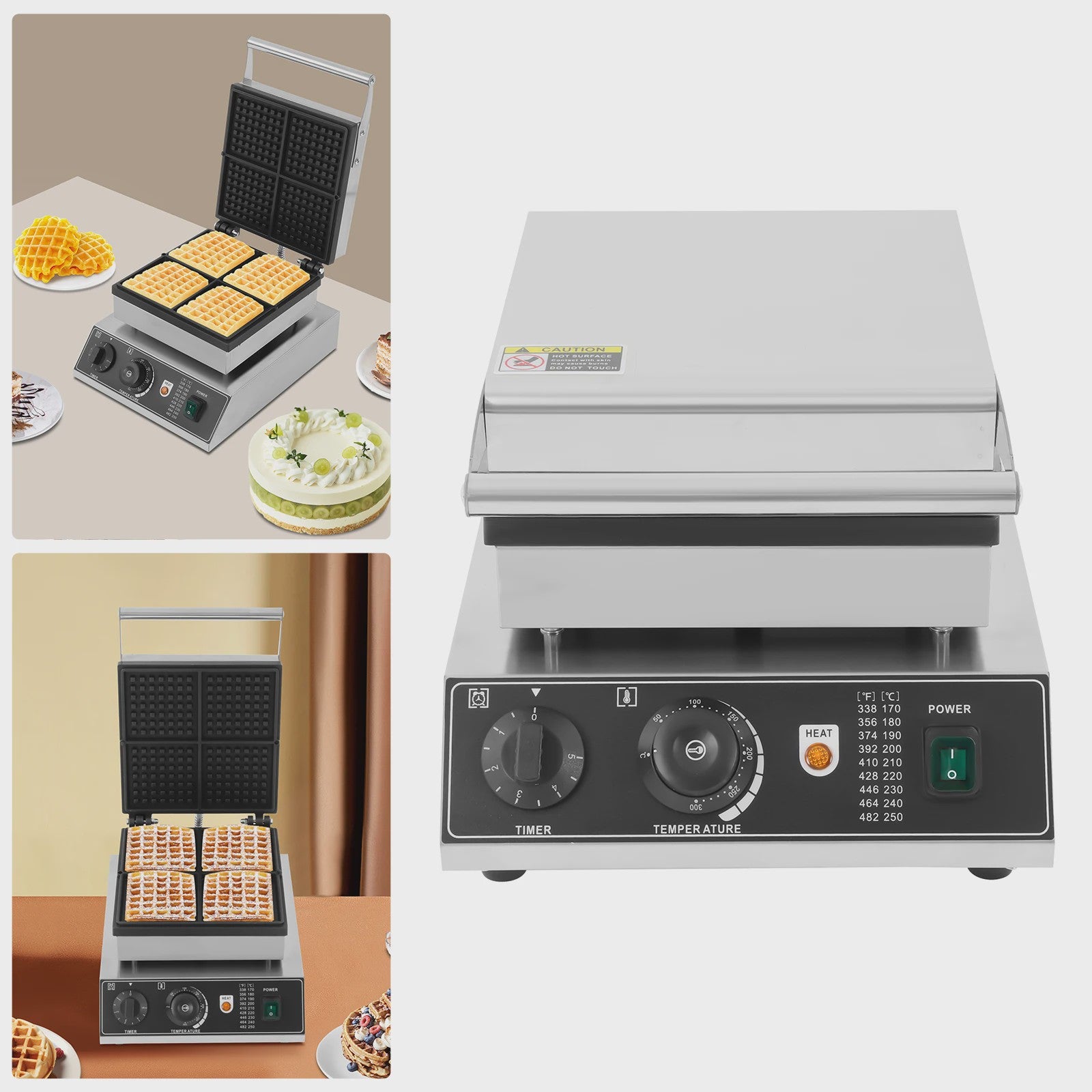 Professionele Wafelijzer 1750W - 4 Wafels Tegelijk - Instelbare Temperatuur 50-300°C