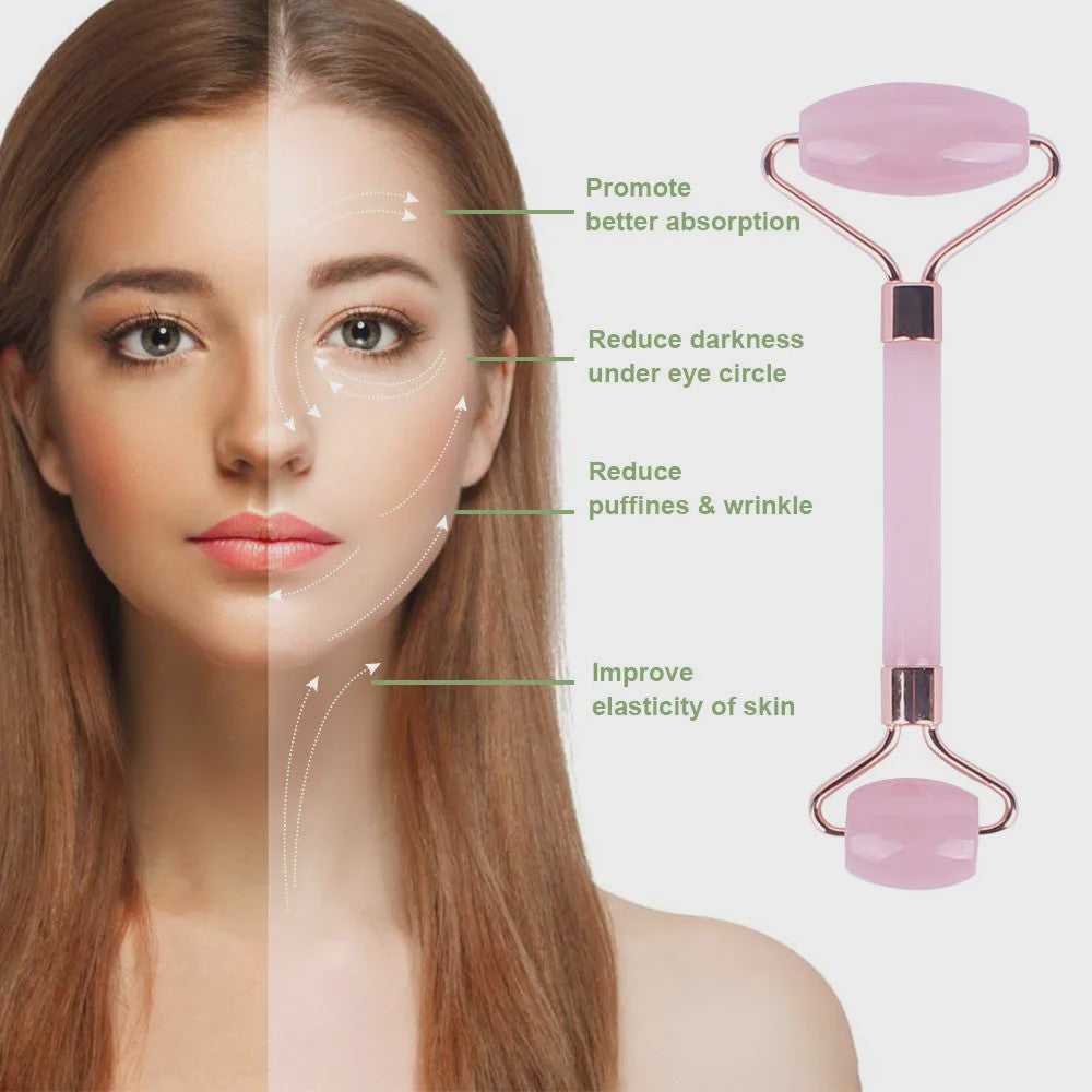 Roze Jade Roller & Gua Sha Set - Gezichtsmassage voor Rimpels en Wallen