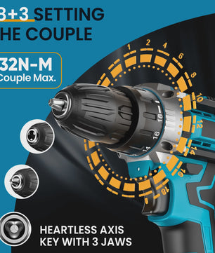 Accu Klopboormachine & Schroefmachine: 32 Draaimomenten, 2 Snelheden, 2 Batterijen