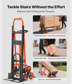 3-in-1 Industriële Omslagbare Traplift Kar - 350 kg Max. Draagvermogen - Opvouwbare Handkar Dolly