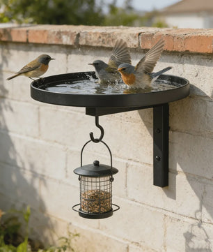 3-in-1 Vogelvoederhuisje, Vogelbad en Plantenhaak - Metalen Wandmontage