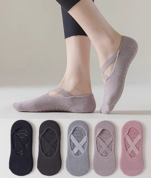 5 Paar Dames Yogakousen met Antislip Siliconen Grip - Ademend Katoen