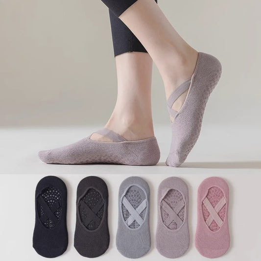 5 Paar Dames Yogakousen met Antislip Siliconen Grip - Ademend Katoen