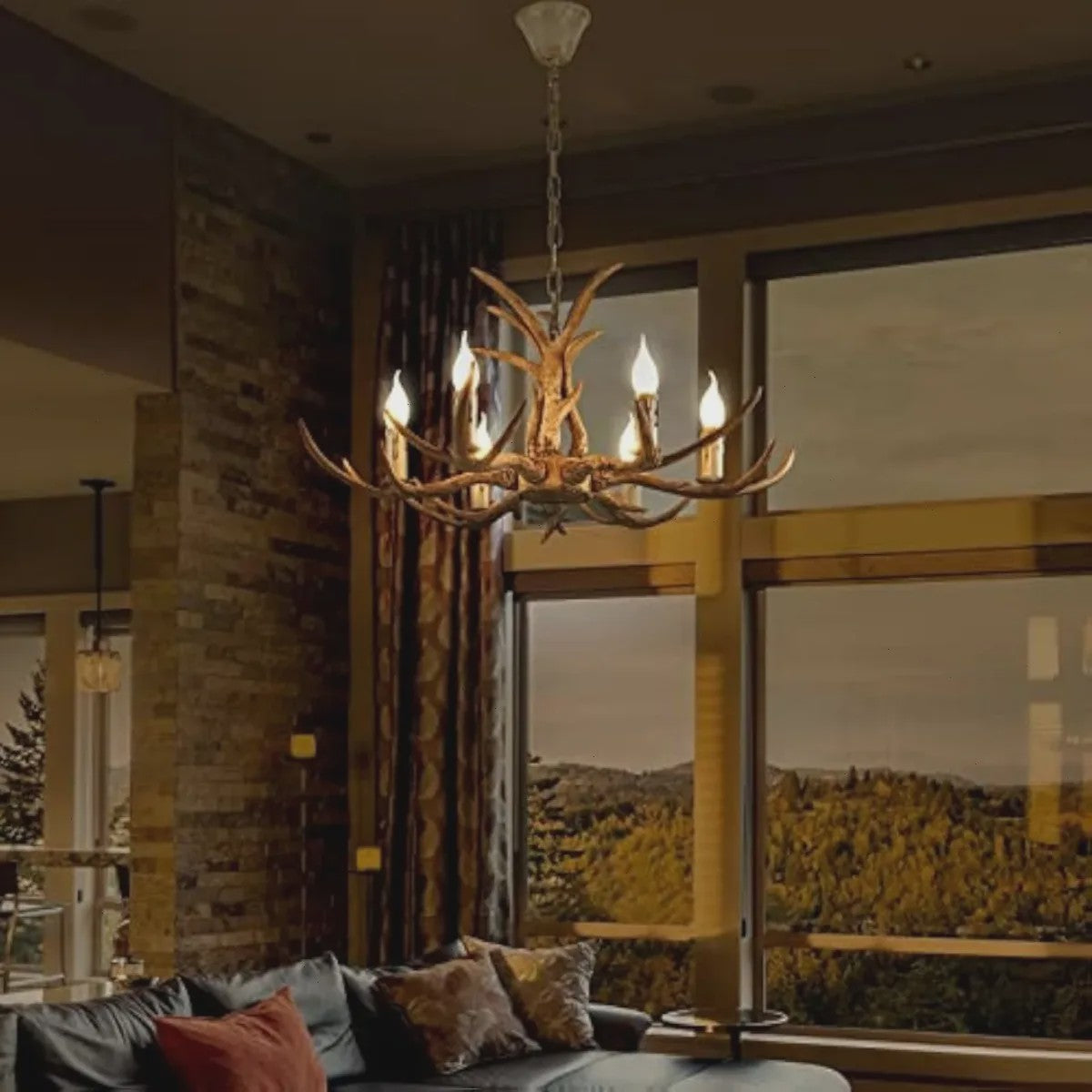 Luxe Herten Gewei Kroonluchter - 6-Lichts Hanglamp met E14 Fitting