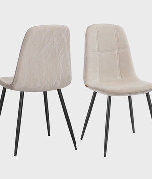 Set van 2 VASAGLE Eetkamerstoelen - Crèmekleurig Gestoffeerd met Metalen Poten