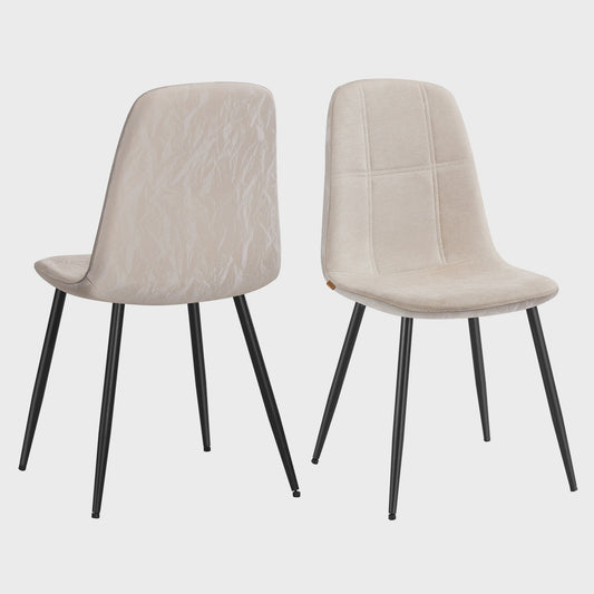 Set van 2 VASAGLE Eetkamerstoelen - Crèmekleurig Gestoffeerd met Metalen Poten