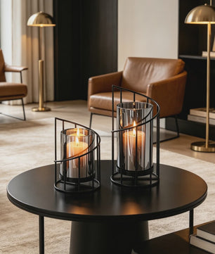 Luxe Metalen Kaarsenhouder met Glazen Cilinder - Geometrisch Draadframe