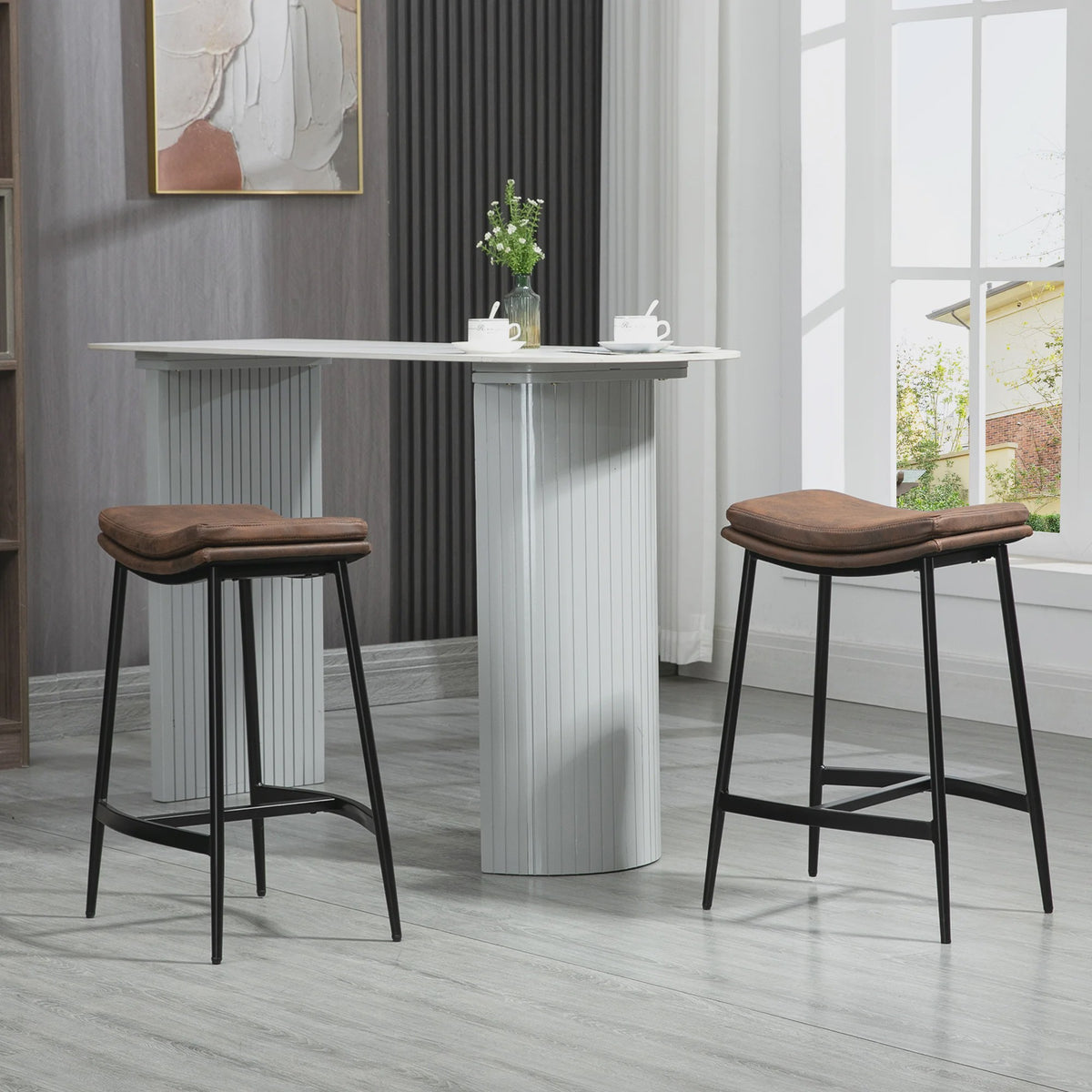 Set van 2 Industriële Barkrukken met Voetensteun - Bruin/Zwart