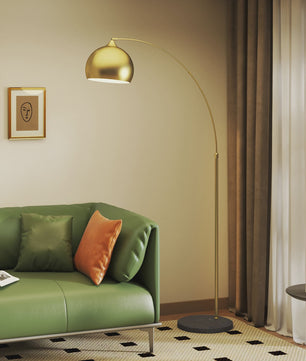 Moderne Boog Vloerlamp Goud - Verstelbaar, E27 Fitting, Voetschakelaar - Stijlvolle Leeslamp voor Woonkamer, Slaapkamer, Kantoor (110-180cm)