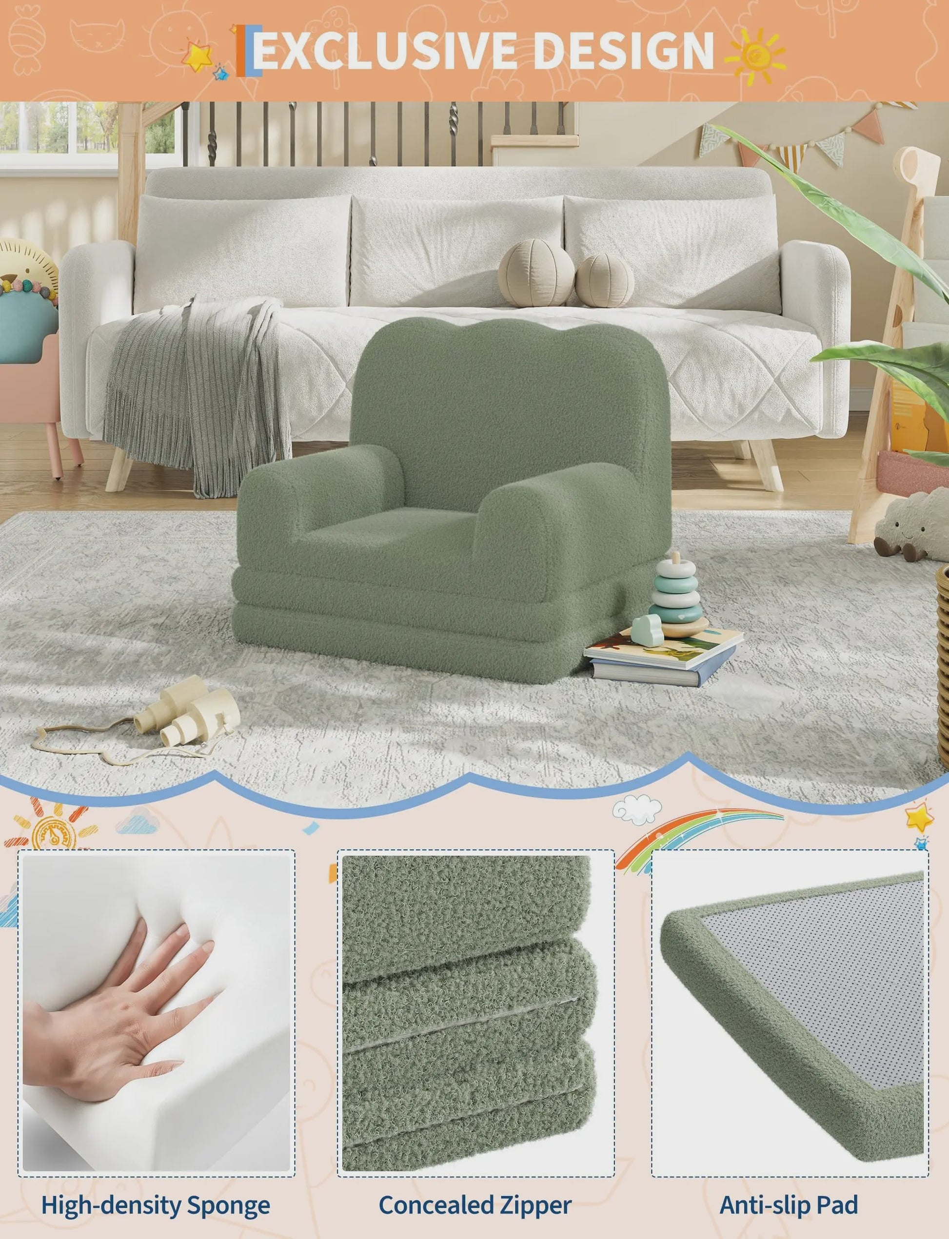 2-in-1 Kinderfauteuil & Sofa: Zacht, Opvouwbaar en Comfortabel Foam Meubel voor Kinderkamer