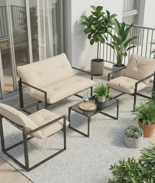 Outsunny Loungeset 4-delig Tuinset met Sofa, 2 Stoelen en Salontafel - Beige