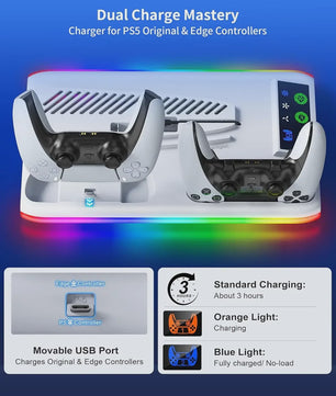 PS5 Accessoire Station: Koeler, Lader & RGB Verlichting voor PS5, PS5 Slim & PS5 Pro
