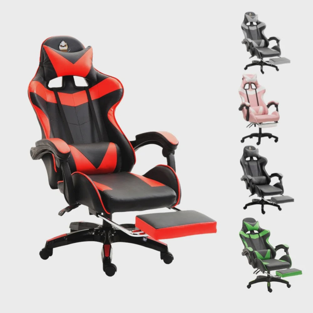 Ergonomische Gaming Stoel met Voetensteun, Lendesteun en Kattenoren Kussen - Zwart