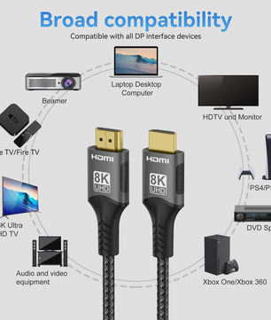 8K HDMI 2.1 Kabel - Ultra High Speed 48Gbps, 4K@120Hz, HDR voor PS5, PC, TV
