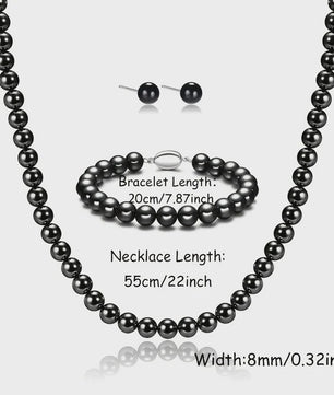 Elegante Zwarte Parel Sieradenset: Ketting, Armband & Oorbellen in Cadeaubox