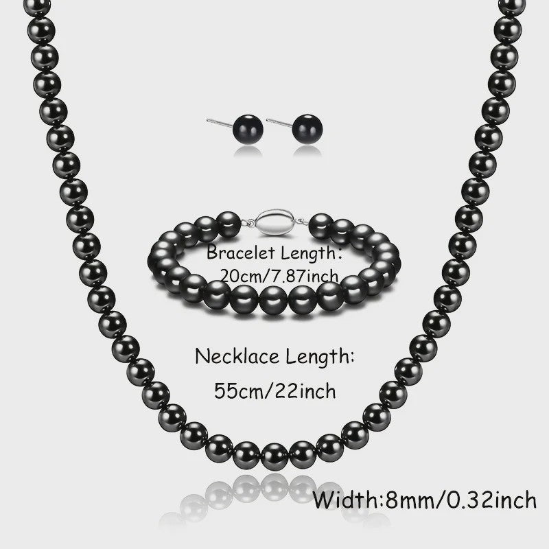 Elegante Zwarte Parel Sieradenset: Ketting, Armband & Oorbellen in Cadeaubox