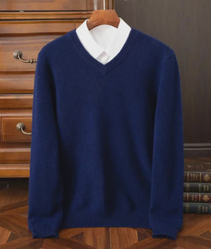 Heren V-hals Trui 100% Merino Wol & Kasjmier - Smart Casual Pullover