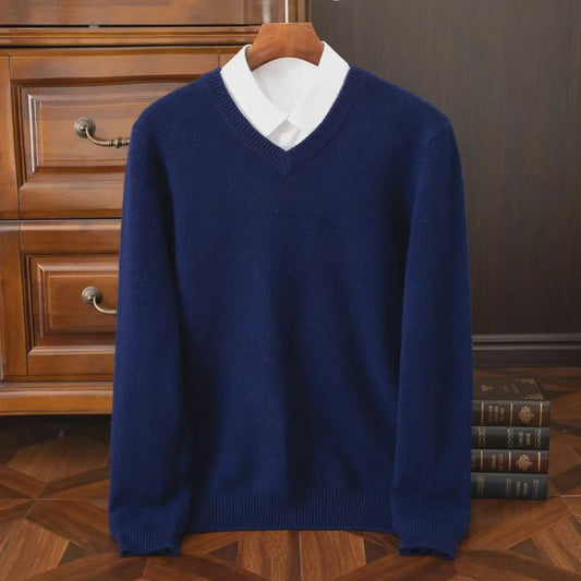 Heren V-hals Trui 100% Merino Wol & Kasjmier - Smart Casual Pullover