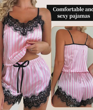 Dames Pyjamaset: Sexy Tweedelig Set met Kant, V-hals en Shorts