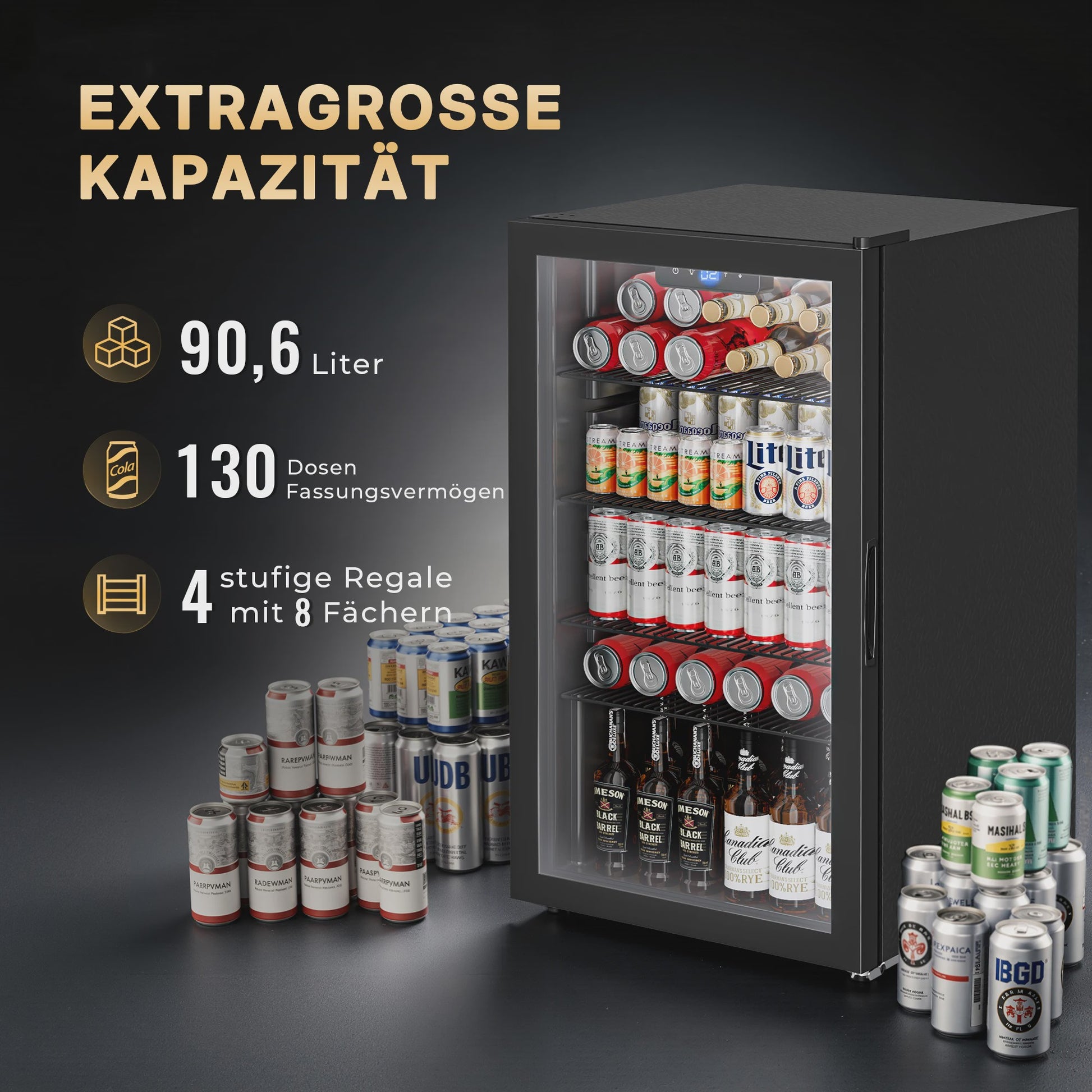 89L Drankenkoelkast met No Frost, Dubbel Glas & Omkeerde Deur - Energieklasse B