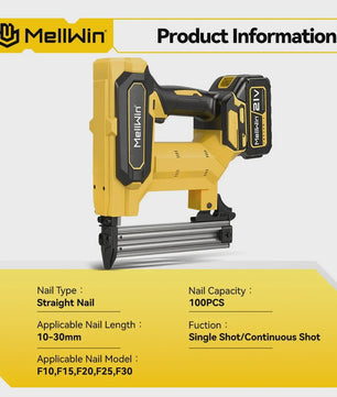 MELLWIN Accu Tacker F30/F25/F20/F15/F10 - Draadloze Elektrische Nagelpistool voor Makita 18V Batterij