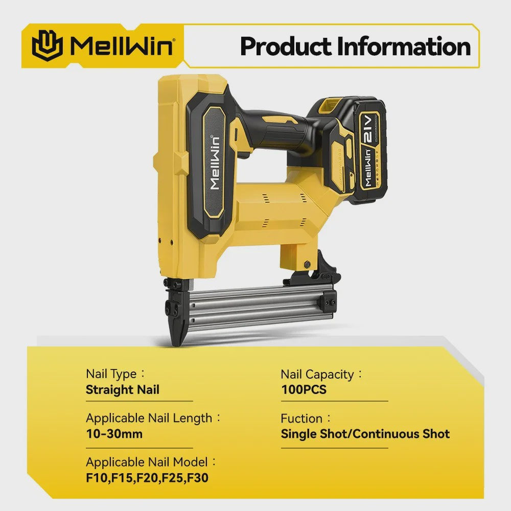 MELLWIN Accu Tacker F30/F25/F20/F15/F10 - Draadloze Elektrische Nagelpistool voor Makita 18V Batterij