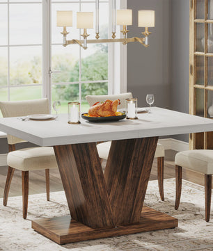 Moderne Eettafel Wit 120x80cm voor 4 Personen - Stijlvolle Keukentafel met Unieke Houten Poot