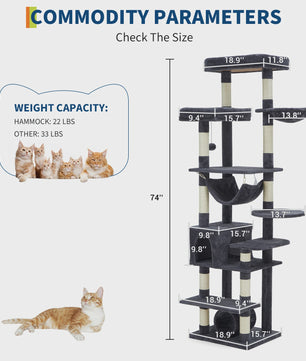 Luxe Multi-Level Kattenboom met Krabpalen, Hangmat en Speeltjes - Ideaal voor Grote Katten