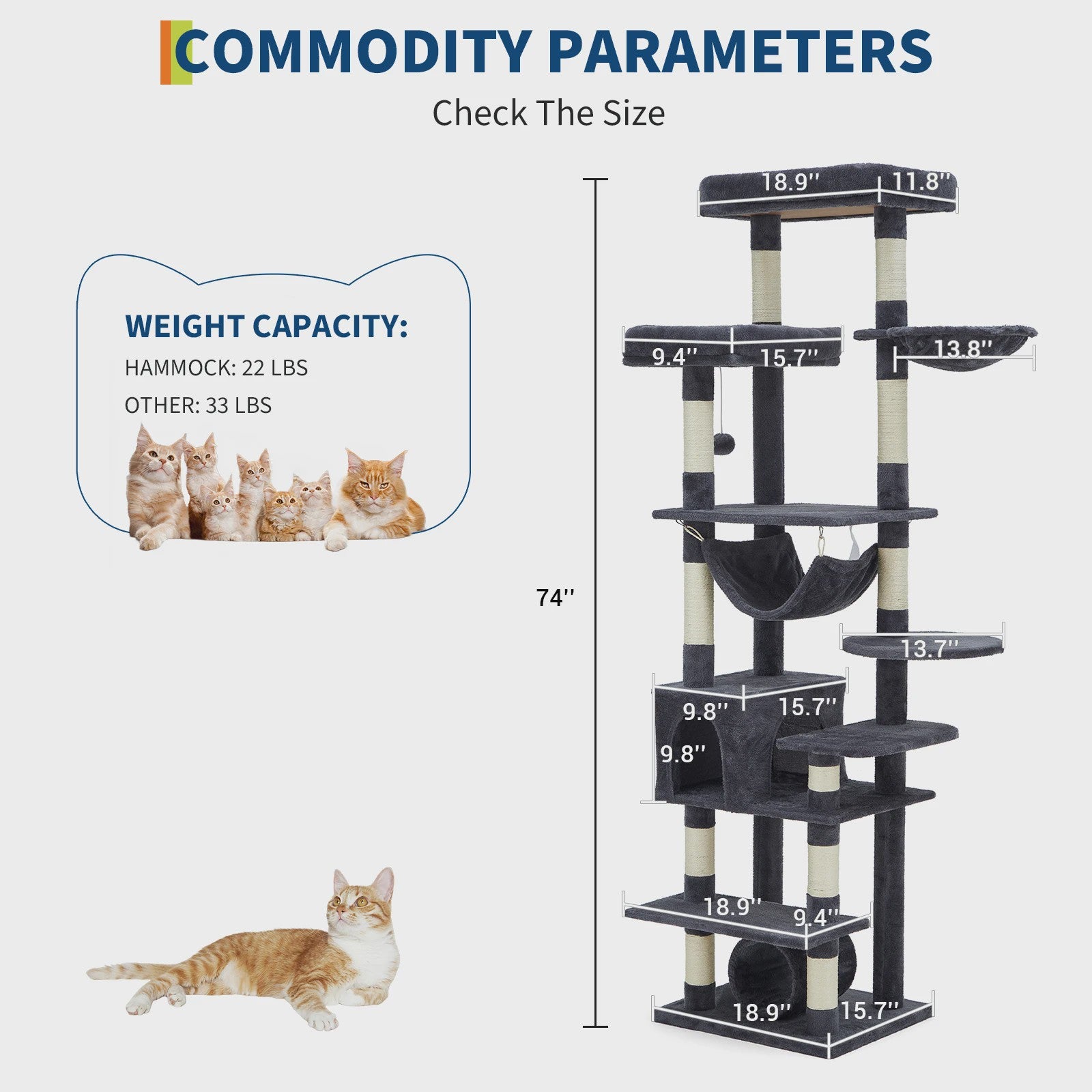 Luxe Multi-Level Kattenboom met Krabpalen, Hangmat en Speeltjes - Ideaal voor Grote Katten