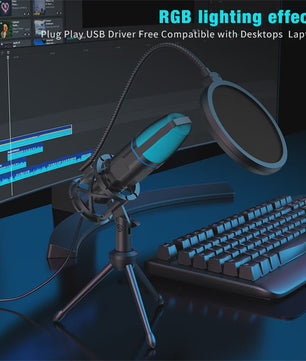 RGB USB Microfoon voor Podcast, Streaming & Gaming - Plug & Play Condensator Microfoon