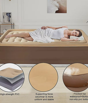 Luxe Opblaasbaar Luchtbed met Verstelbare Rugleuning & Ingebouwde Pomp - 203x152x48cm