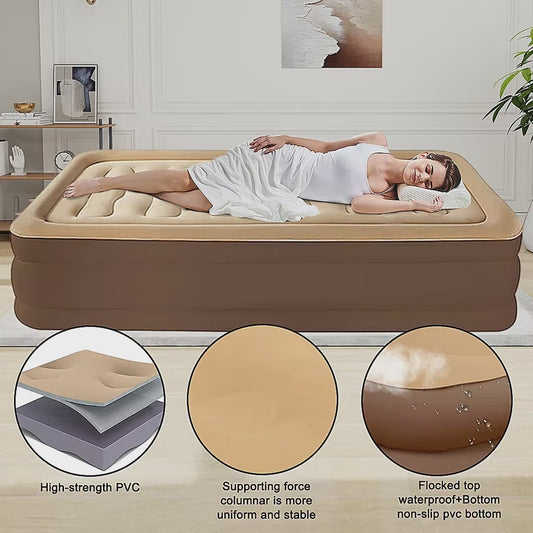 Luxe Opblaasbaar Luchtbed met Verstelbare Rugleuning & Ingebouwde Pomp - 203x152x48cm
