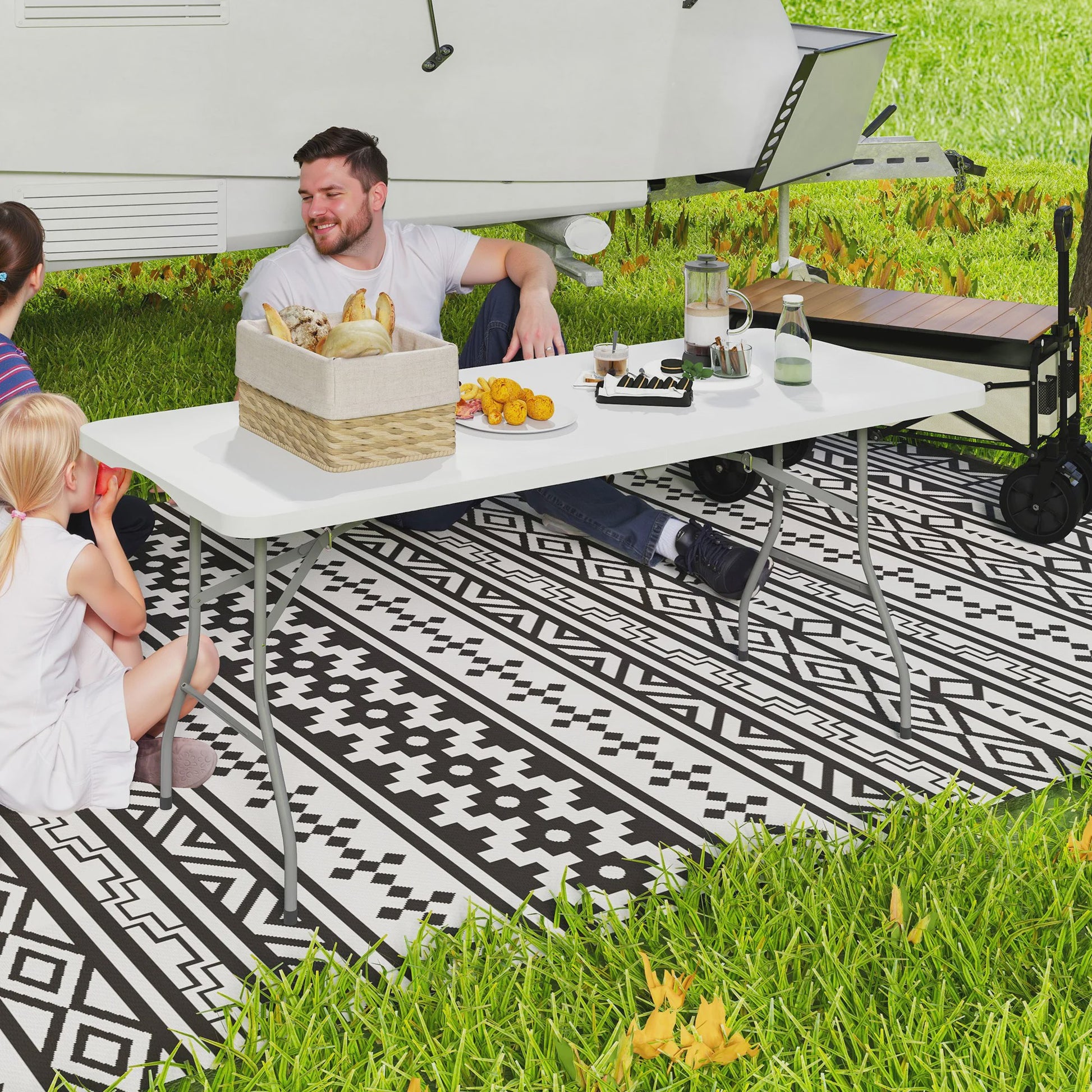 Outsunny HDPE Klaptafel - Robuuste Campingtafel Buiten met Handvat & Antislip Voetjes - 180x74x74 cm