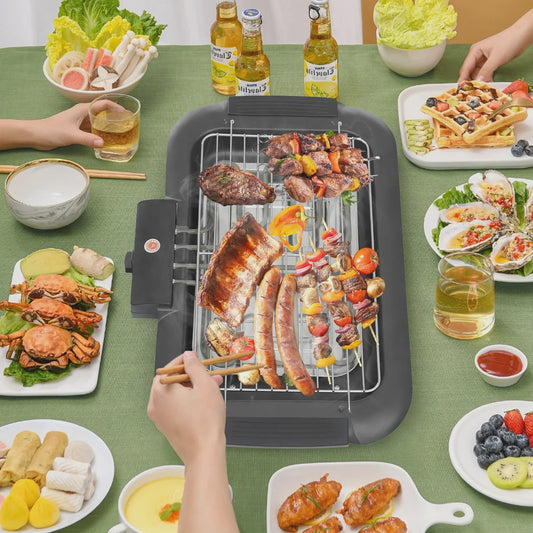Elektrische Tafelgrill 2000W met 6-standen Temperatuurregeling en Afneembare Wateropvangbak