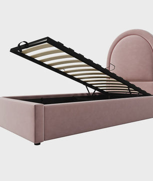 Roze Velvet Kinderbed 90x200 cm met Opbergruimte - Stijlvol en Comfortabel