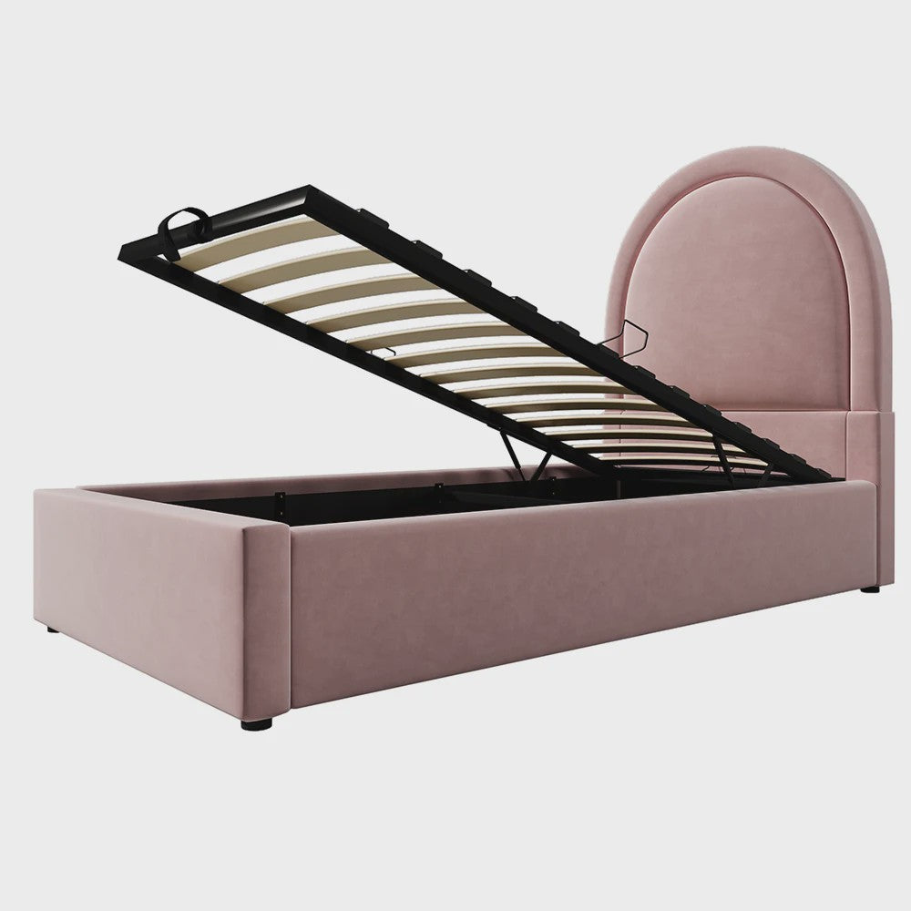 Roze Velvet Kinderbed 90x200 cm met Opbergruimte - Stijlvol en Comfortabel