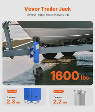 Succesvolle 1600lbs Trailer Jack met Zwenkwiel & Handgreep - Ideaal voor Boten en RV's