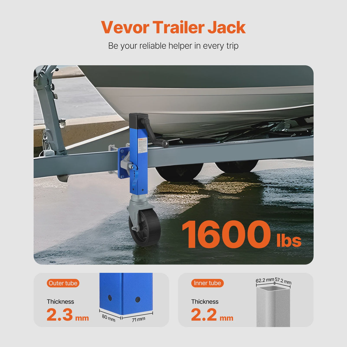 Succesvolle 1600lbs Trailer Jack met Zwenkwiel & Handgreep - Ideaal voor Boten en RV's