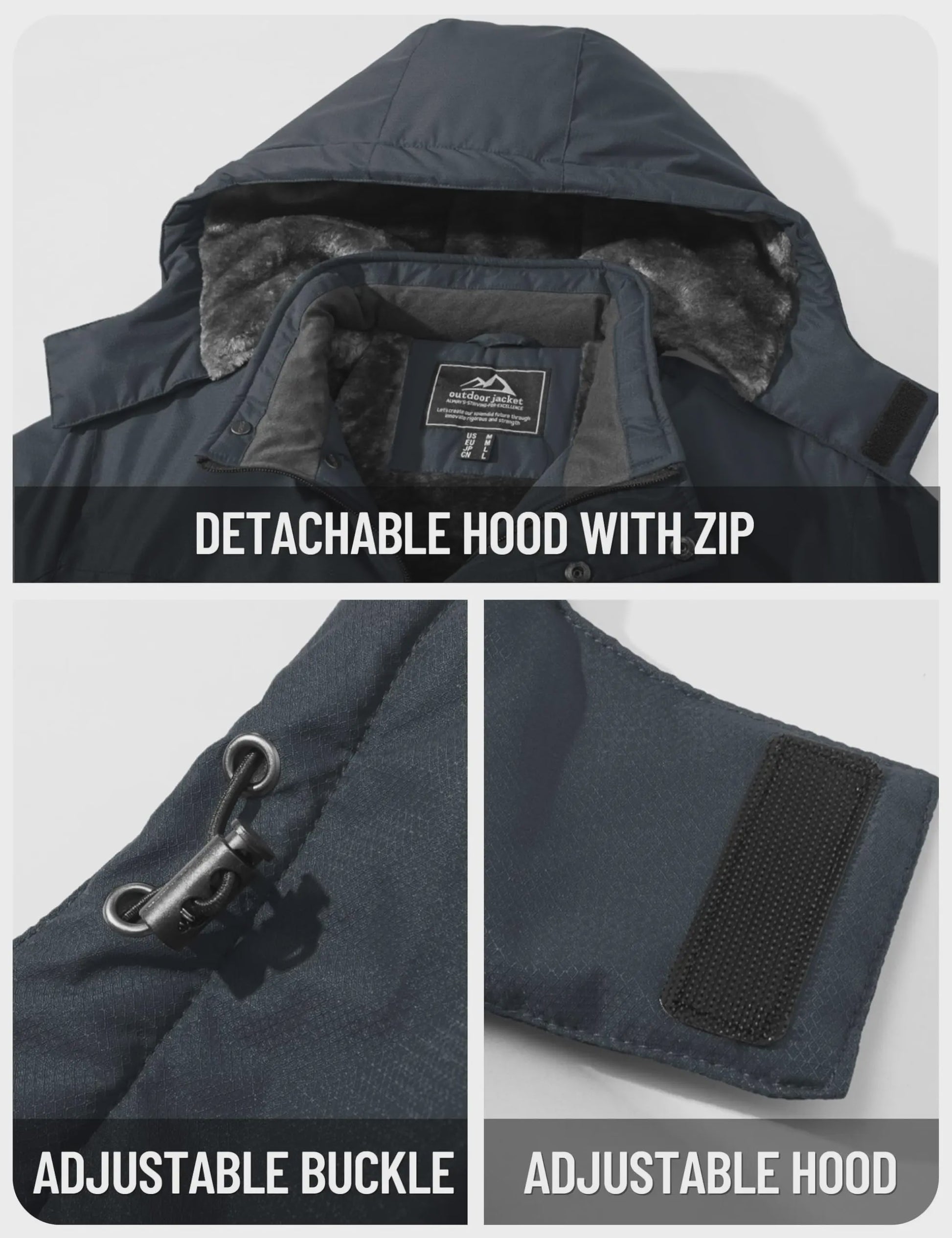 Heren Winterjas Waterdicht Fleece Warm Winddicht Met Capuchon voor Skiën, Snowboarden, Wandelen & Outdoor