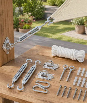 9-delige RVS Zonnezeil Ophangset - Complete Accessoires Kit