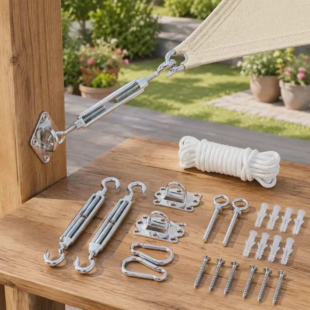9-delige RVS Zonnezeil Ophangset - Complete Accessoires Kit