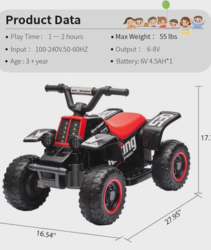 Elektrische Kinder Quad ATV 6V met Muziek, Claxon en LED Verlichting - 3+ Jaar