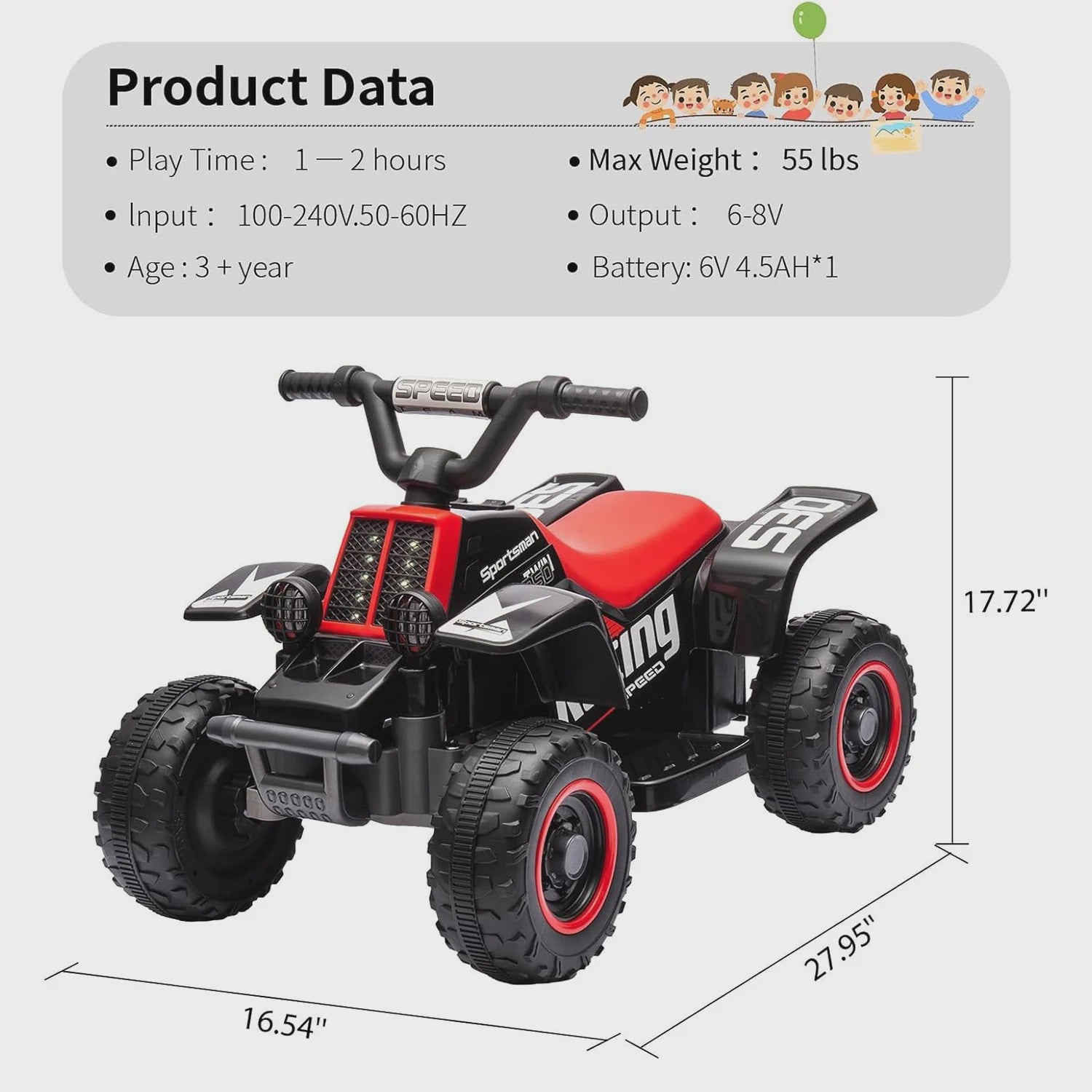 Elektrische Kinder Quad ATV 6V met Muziek, Claxon en LED Verlichting - 3+ Jaar