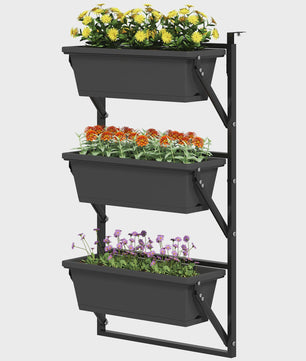 Verticale Plantenbak 3 Lagen - Vierkante Buitenpotten met Drainage en Staal Frame