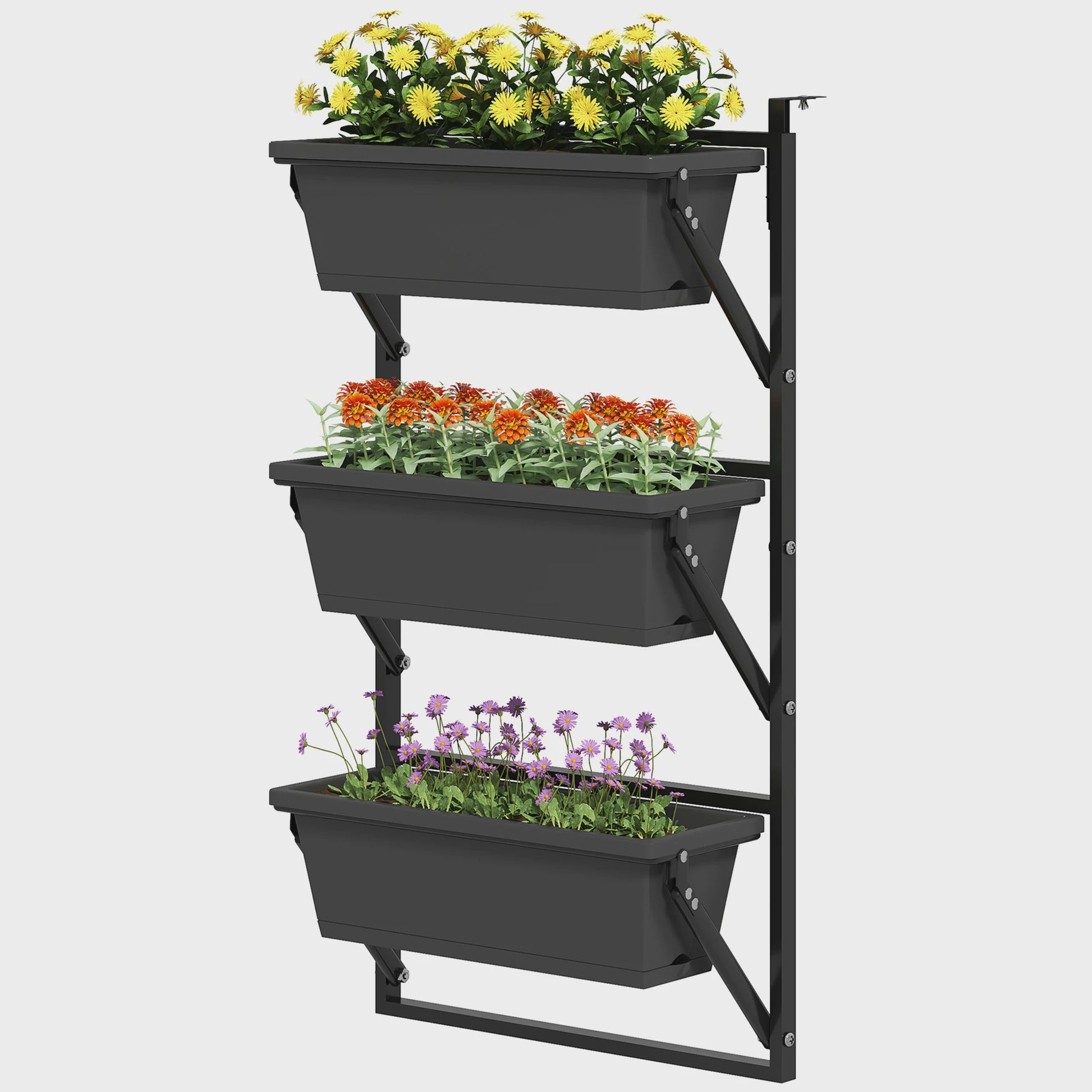 Verticale Plantenbak 3 Lagen - Vierkante Buitenpotten met Drainage en Staal Frame