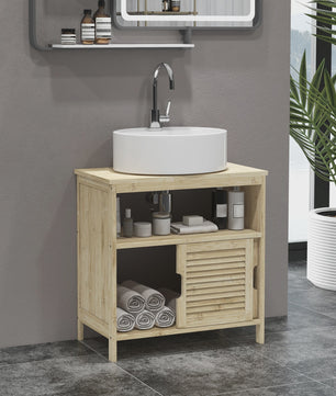 Bamboe Onderbouw Kast Badkamer - 60x30x60 cm - Natuurlijk Hout