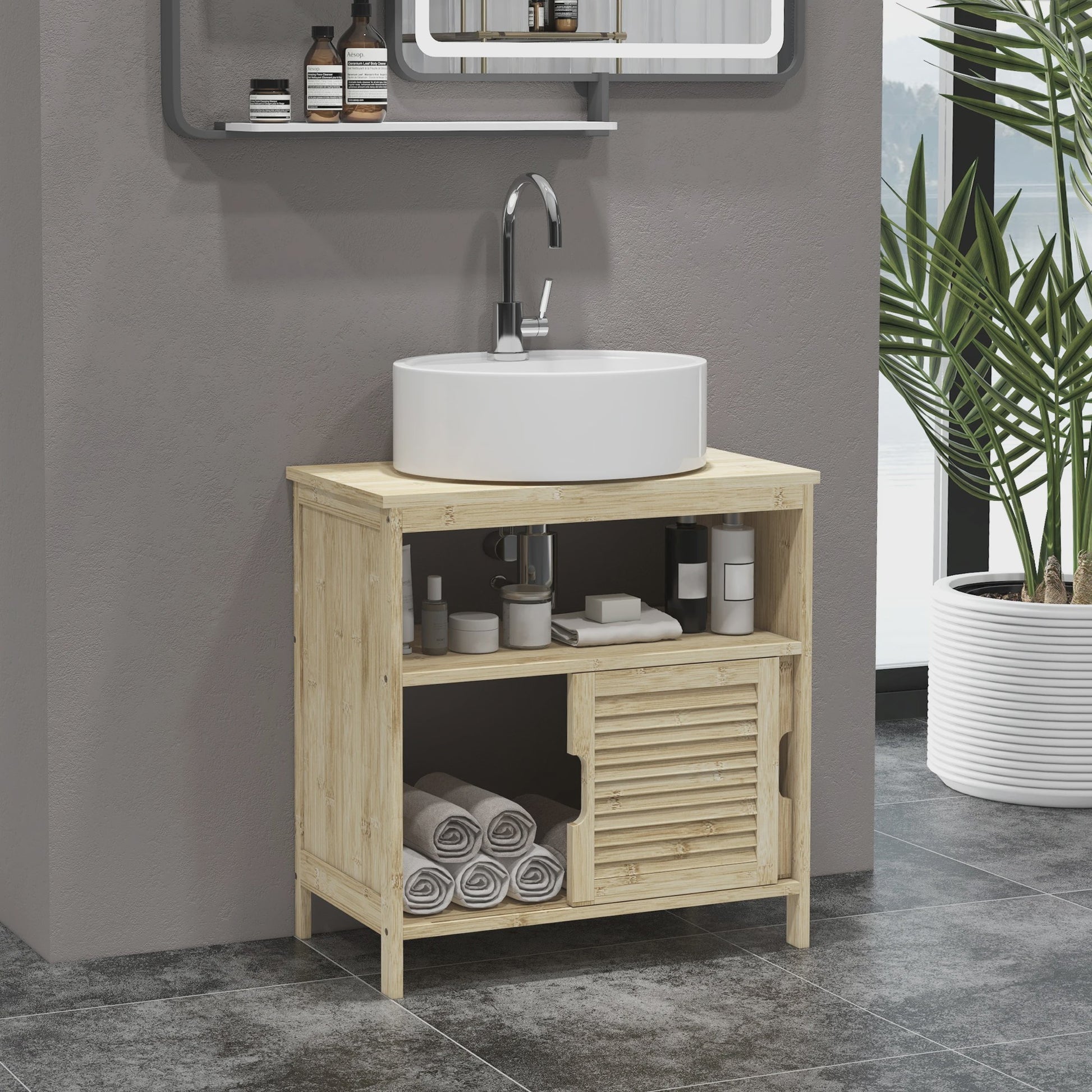 Bamboe Onderbouw Kast Badkamer - 60x30x60 cm - Natuurlijk Hout