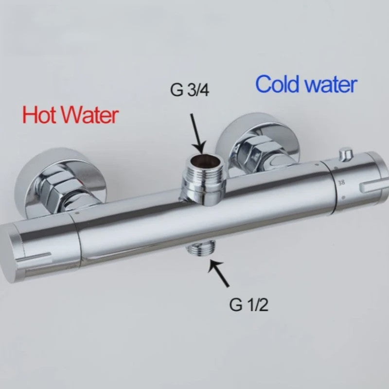 Thermostatische Douchekraan Chroom - Dubbele Hendel Wandmontage