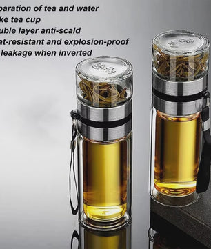 Dubbelwandige Glazen Theefles met Infuser - Lekvrij & Draagbaar