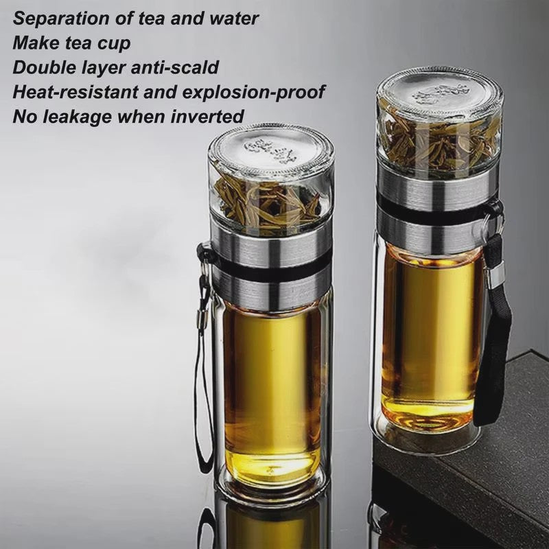 Dubbelwandige Glazen Theefles met Infuser - Lekvrij & Draagbaar